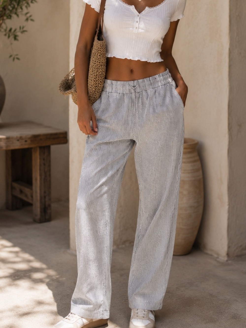 J.Crew Women's Striped Cuffed Pants Size 0 Front
Pockets Casual Straight Leg